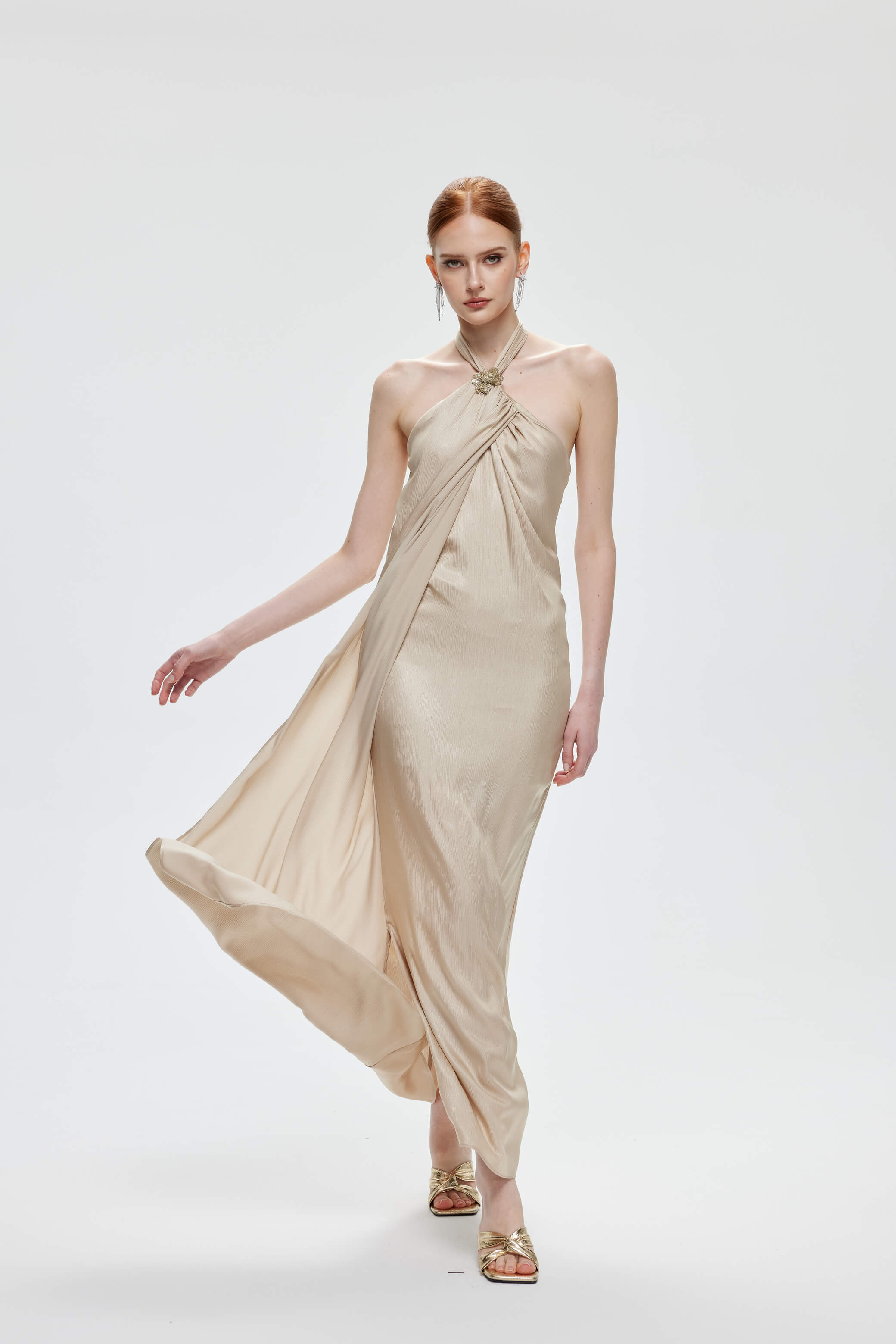 champagne satin halter dress Buy Champagne Gold Textured Satin Halter Sleeveless Midi Dress from Next USA