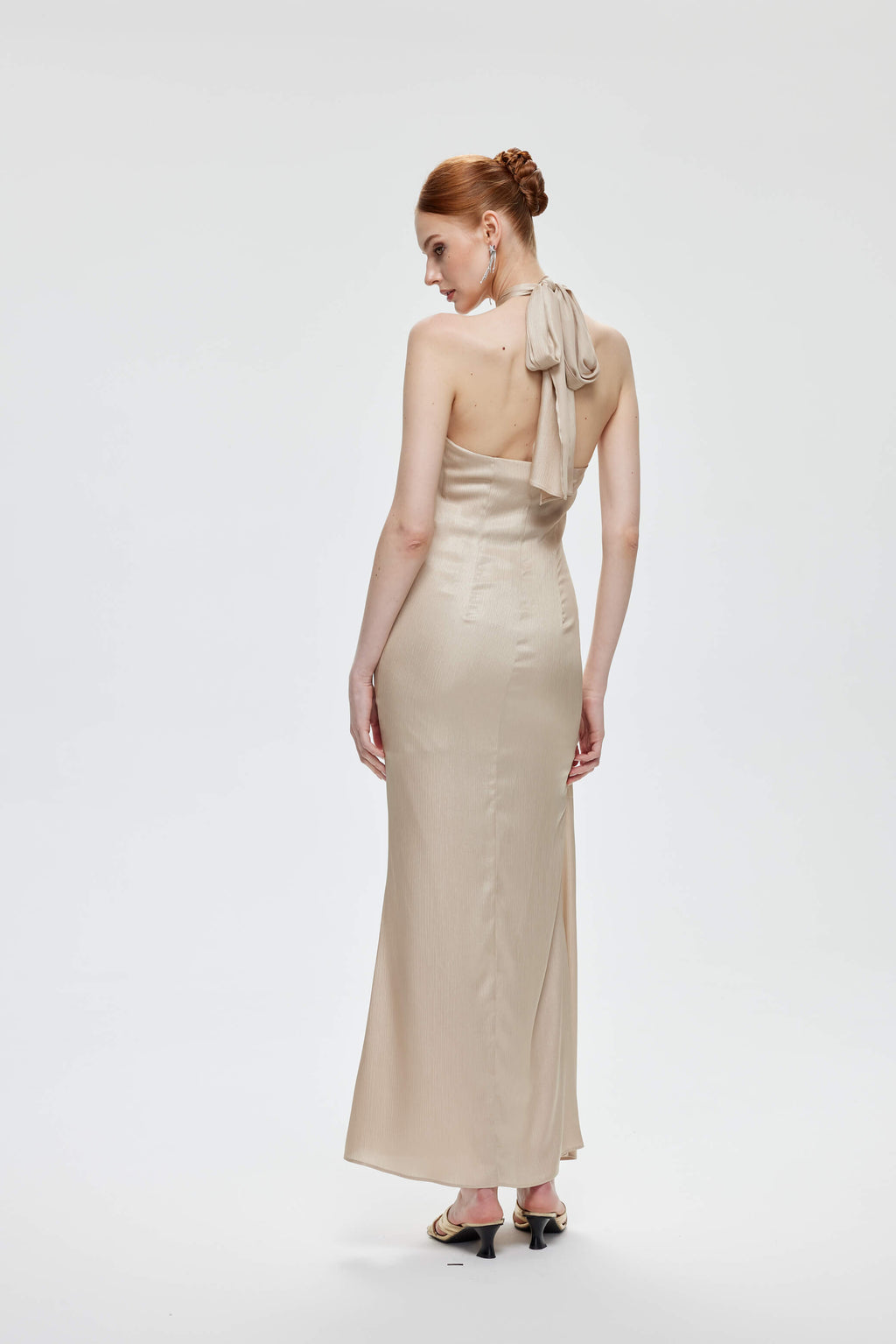 calla love champagne jacquard satin slip dress Darling Satin Dress - Champagne Midi Dress - Jacquard Dress