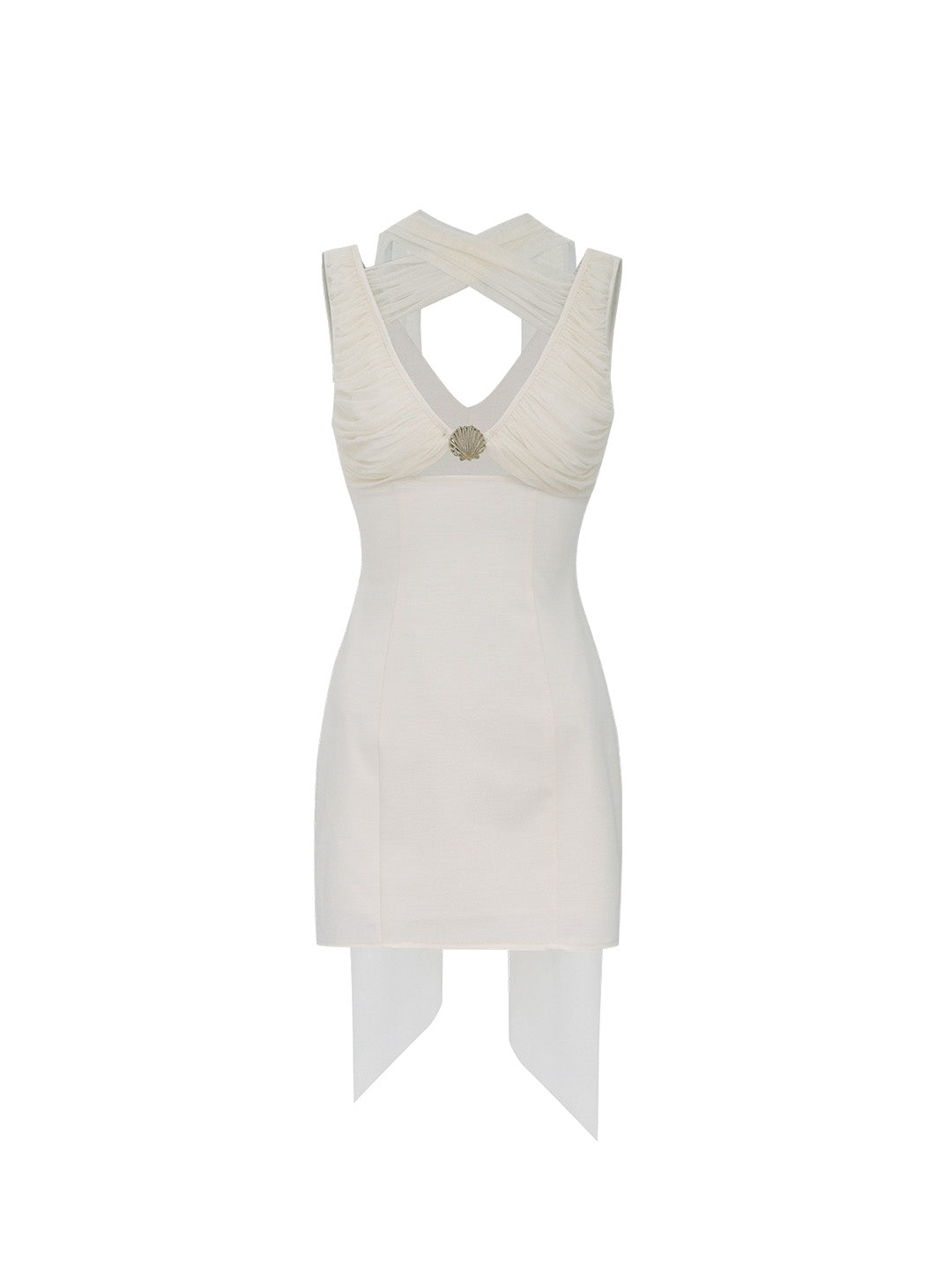 White V-Neck Bodycon Mini Dress | Shell Dress - Eclipse | Artel Retro White V-Neck Bodycon Mini Dress | Shell Dress - Eclipse | Artel Retro
