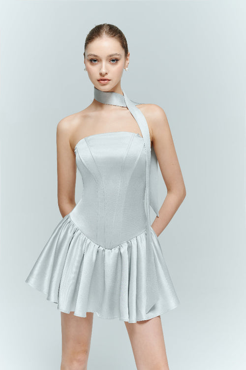 Light Blue Strapless Corset Mini Dress - Arles