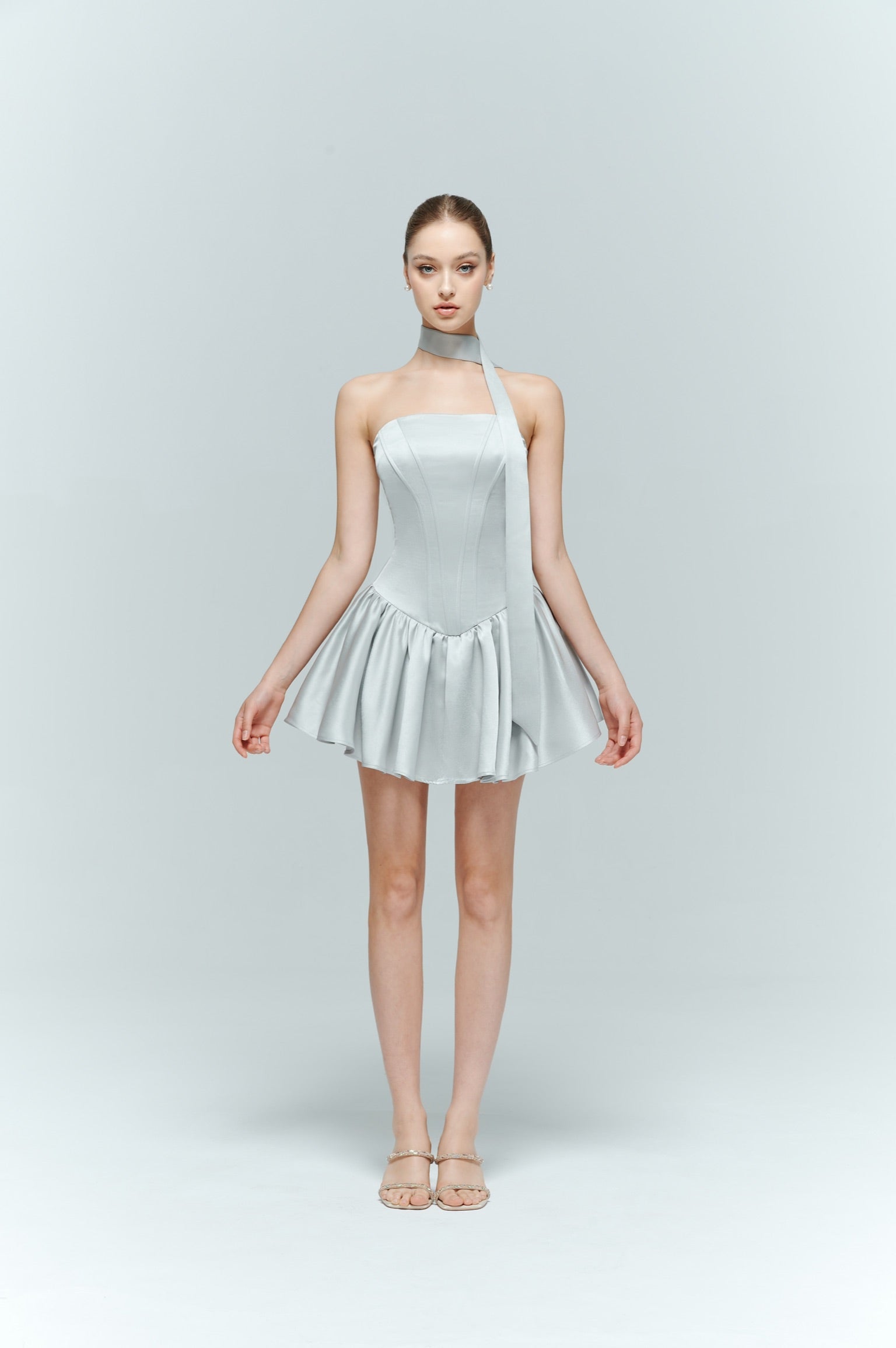 Light Blue Strapless Corset Mini Dress - Arles