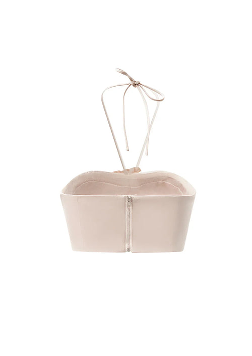 Back product view of the Aveline pink bustier, displaying the detailed ruched texture and seamless garment construction