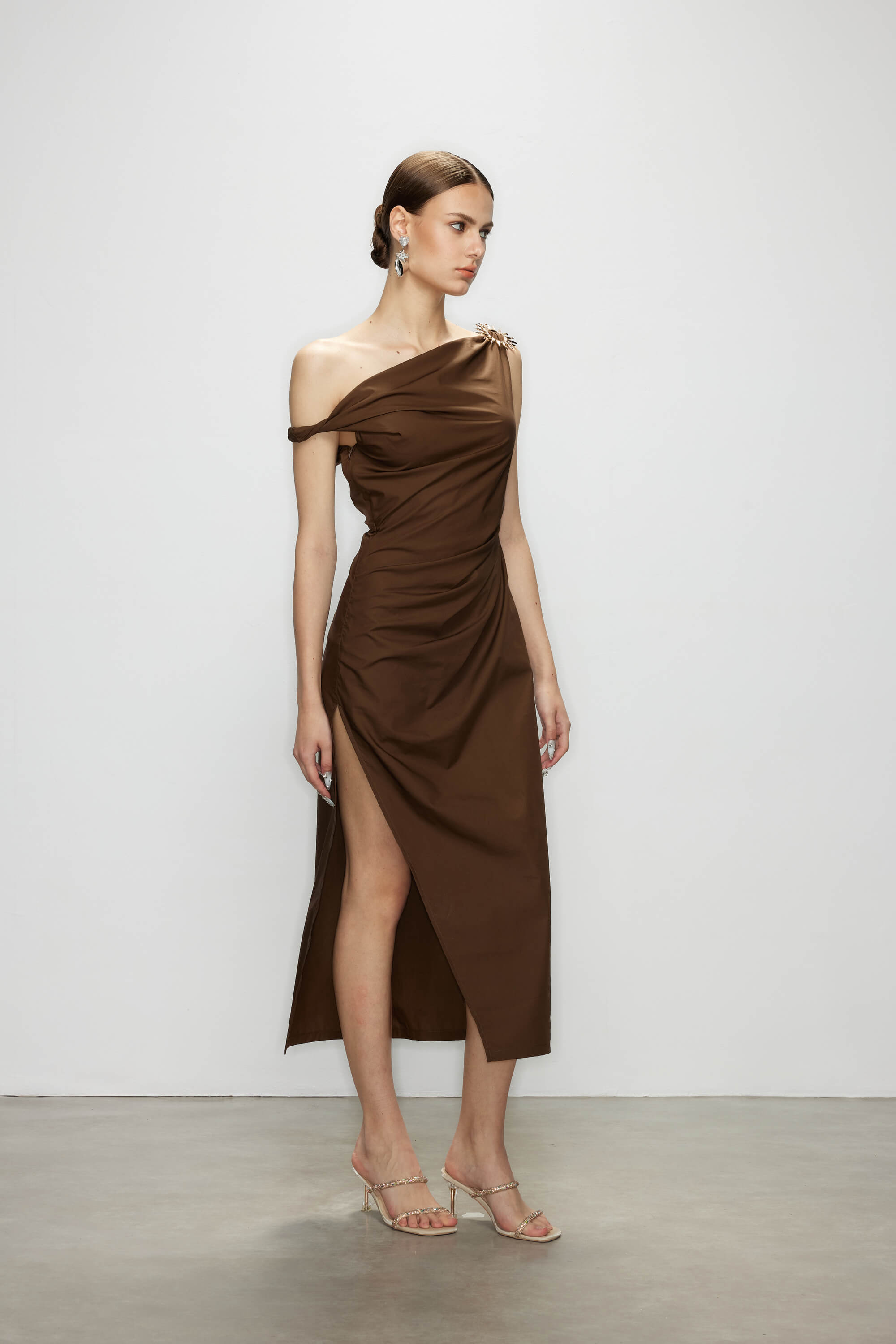 Chocolate Brown High Slit Maxi Dress - Stellar Chocolate Brown High Slit Maxi Dress - Stellar