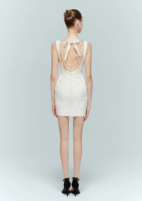 White Backless Pearl Embellished Mini Dress - Artemis | Artel Retro 40 White Backless Pearl Embellished Mini Dress - Artemis | Artel Retro 40