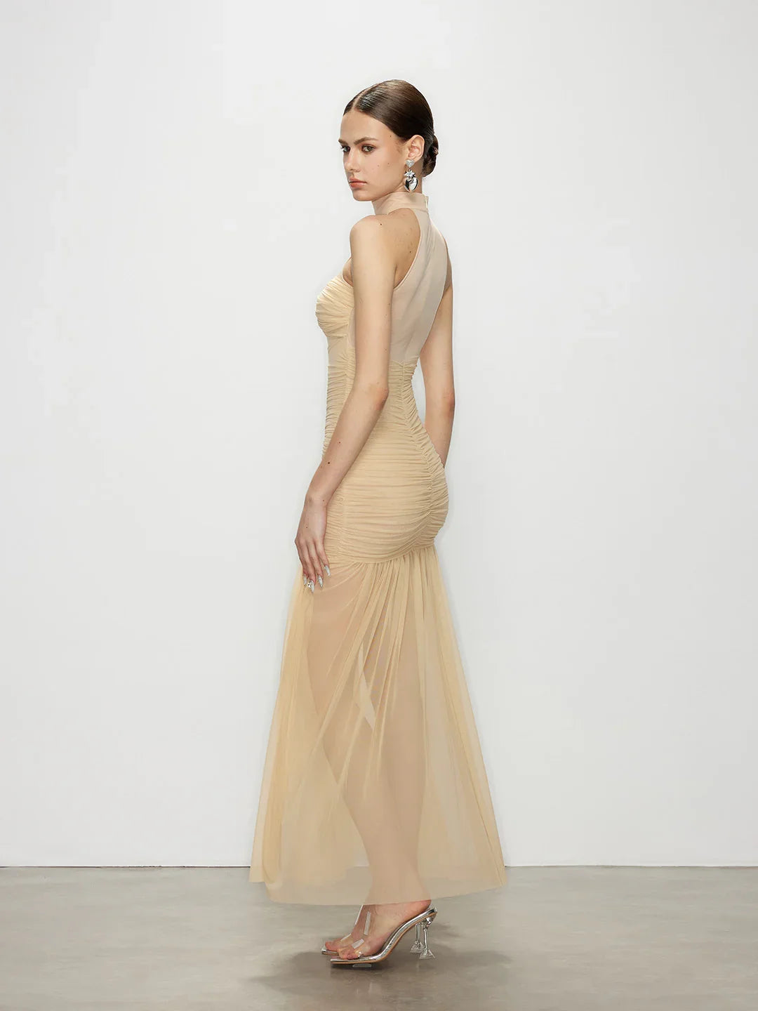 white christmas dresses Self-Portrait - Champagne Rhinestone Drape Maxi Dress