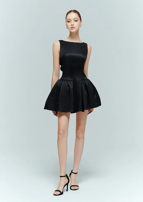 Black Backless Mini Dress with Gold Floral Embellishment - Etoile | Artel Retro 34