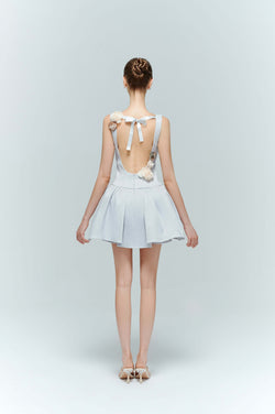  Etoile light blue open back mini dress with white floral embroidery – Artel Retro