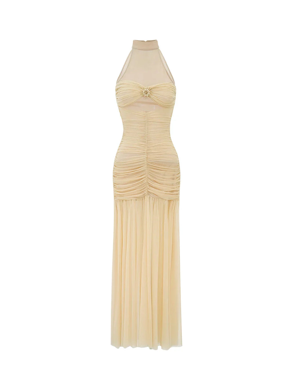 gold on the ceiling maxi dress champagne Ruched Halter - Celestia Timeless Best Sellers Enza Costa Cotton Resort birthday celebration Cipher Luxe Hoodie Dress:White
