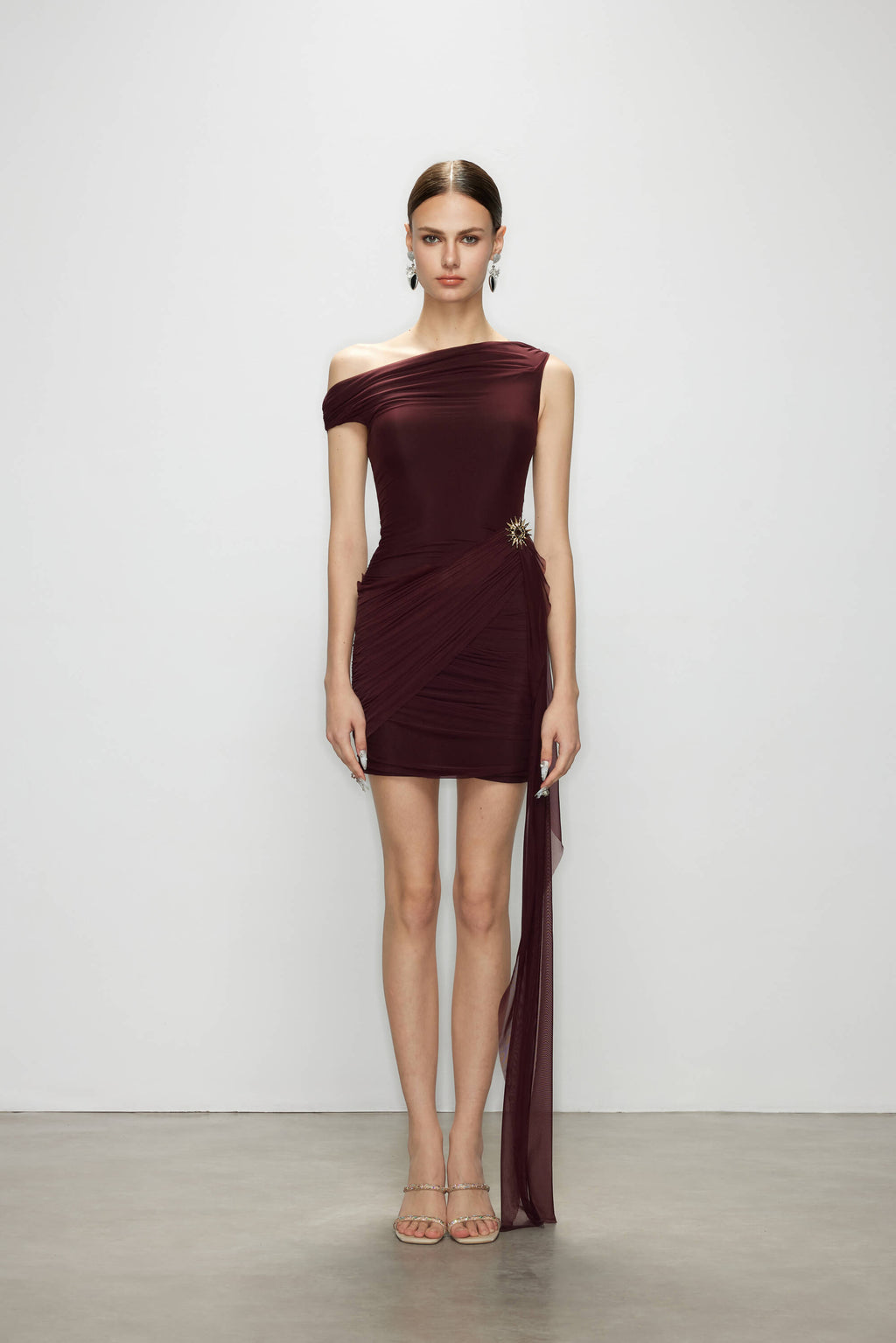 Maroon One Shoulder Mini Dress - Hourglass