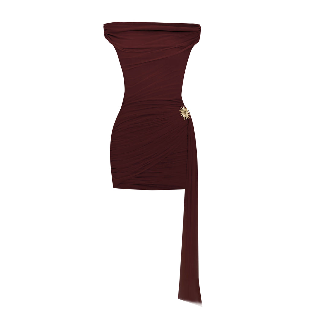 Maroon One Shoulder Mini Dress - Hourglass