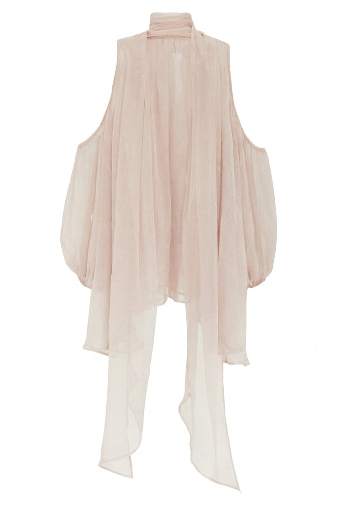 Light Pink Tulle Top | Cold Shoulder Blouse - Aurorette | Artel Retro