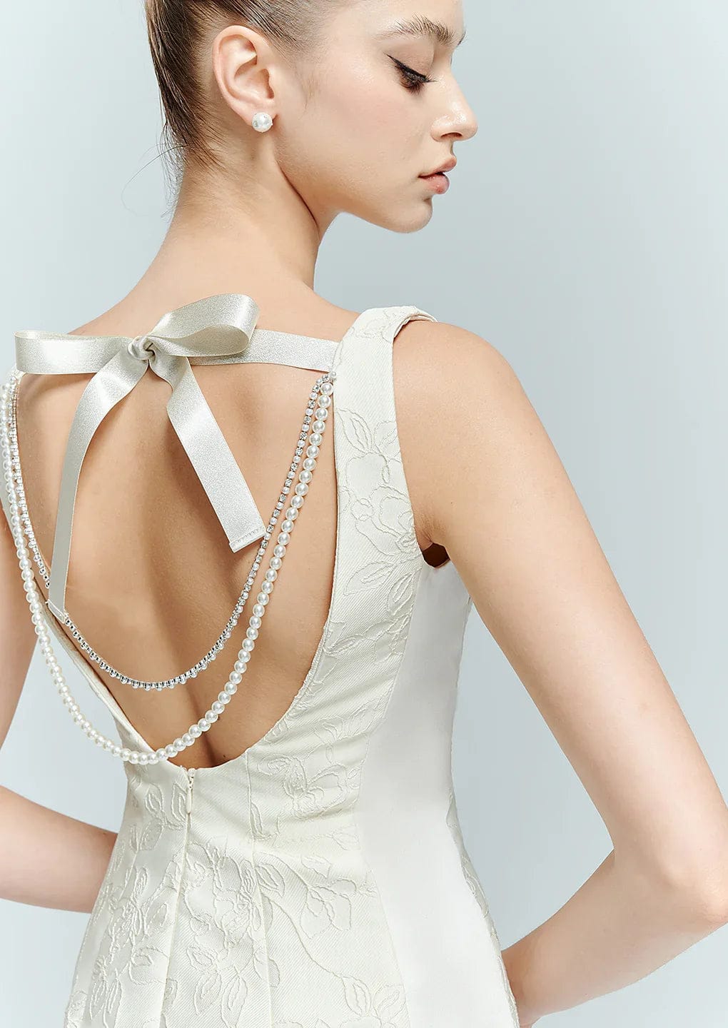 White Backless Pearl Embellished Mini Dress - Artemis