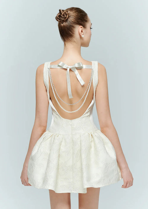 Open Back Pearl Mini Dress in White - Selene | Artel Retro Open Back Pearl Mini Dress in White - Selene | Artel Retro