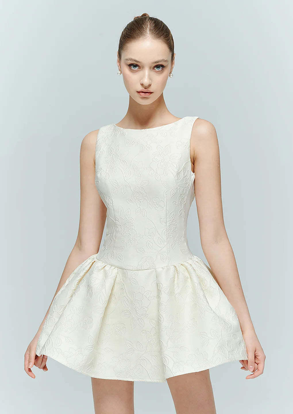 tahlee backless mini dress cream Shona Joy - La Lune Long Sleeve Backless Mini Dress - Cream