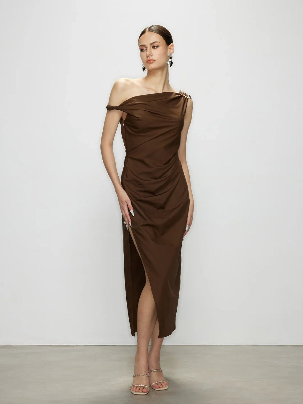 champagne dress satin Natalia Champagne Satin Maxi Dress main image 0