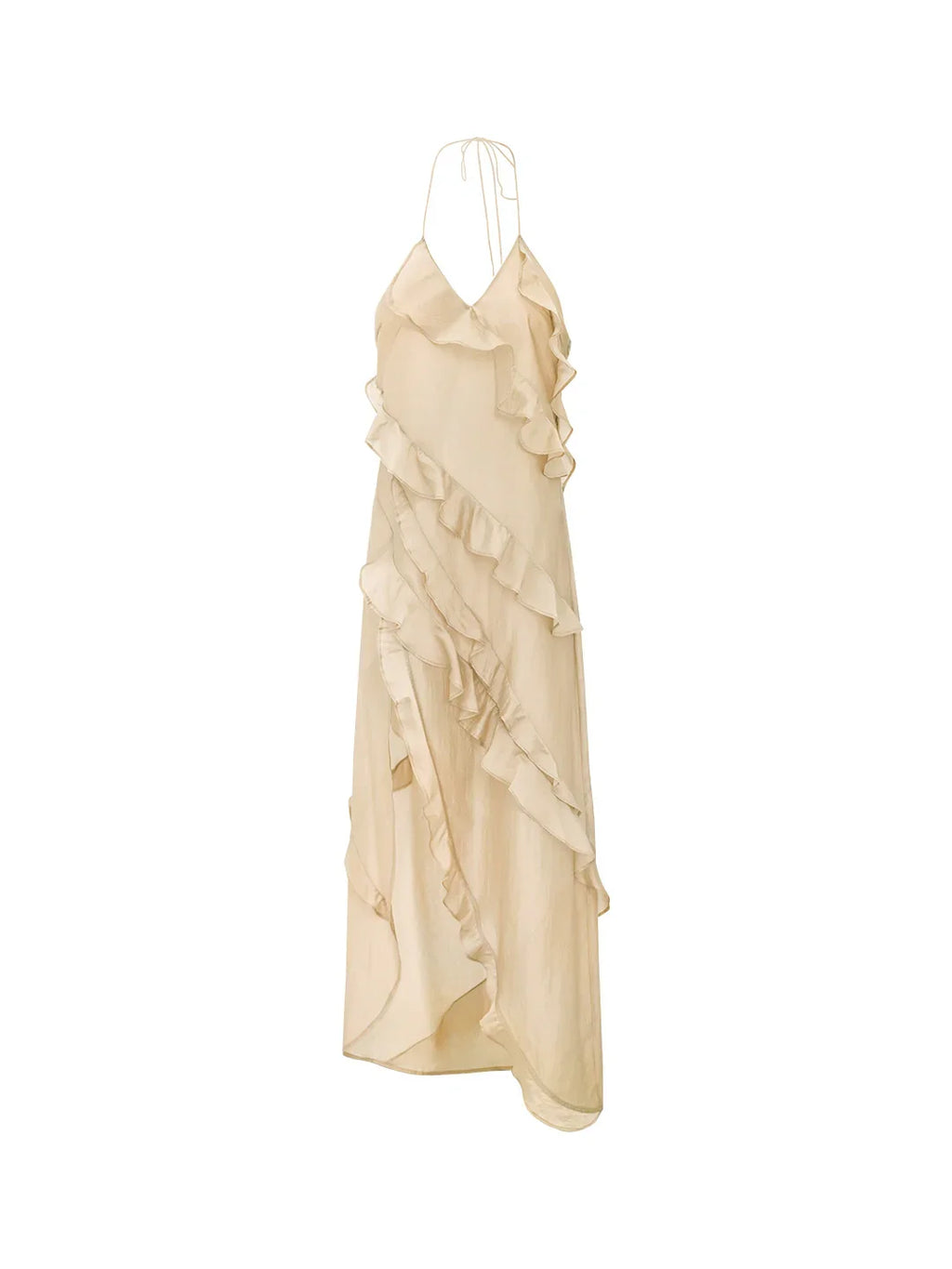 beige frill sleeve maxi dress ASHLEYlauren 4658 Long Sleeve Beaded Cocktail Dress main image 1