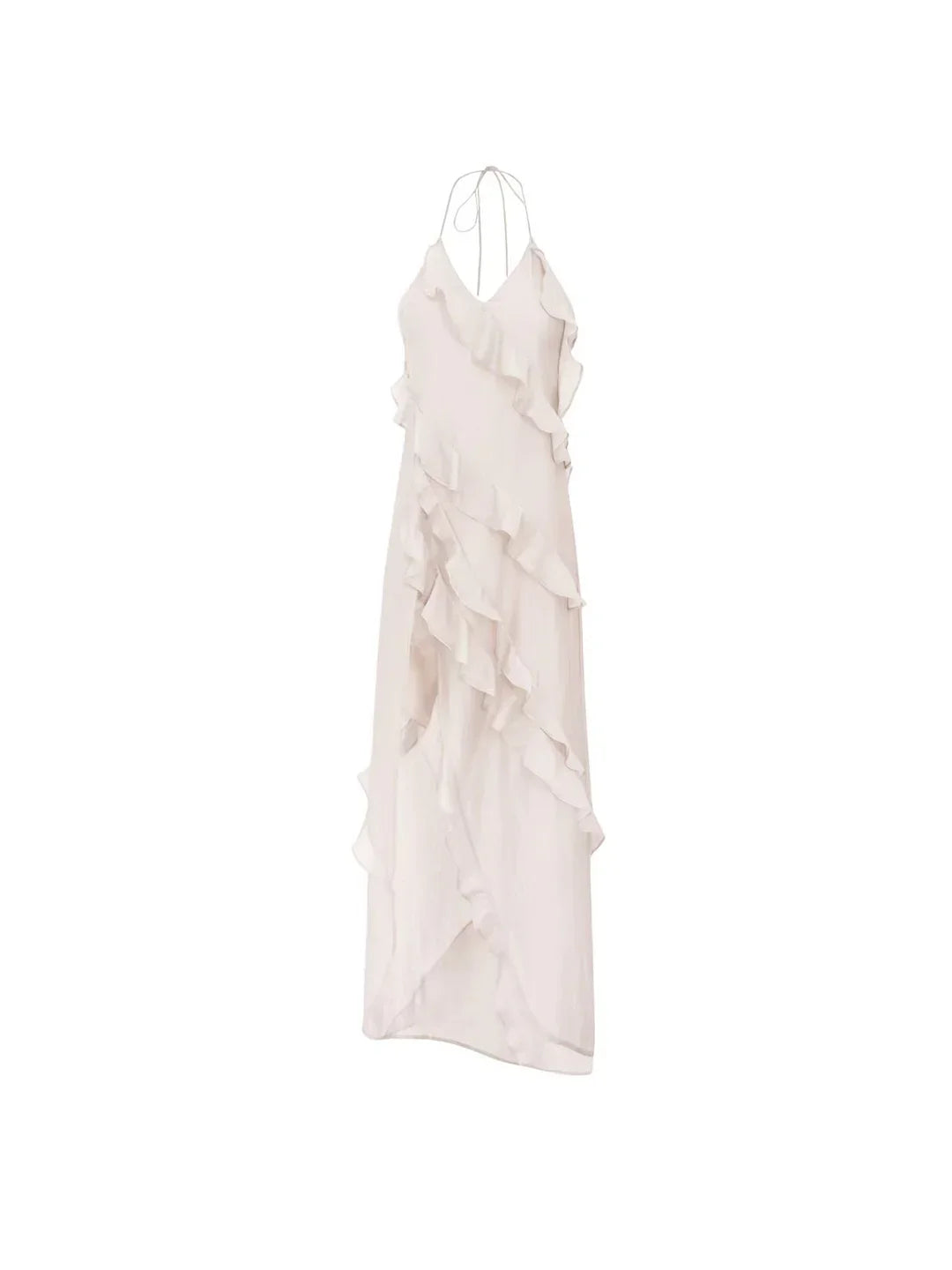 White Halter Neck Ruffle Maxi Dress - Wavekiss